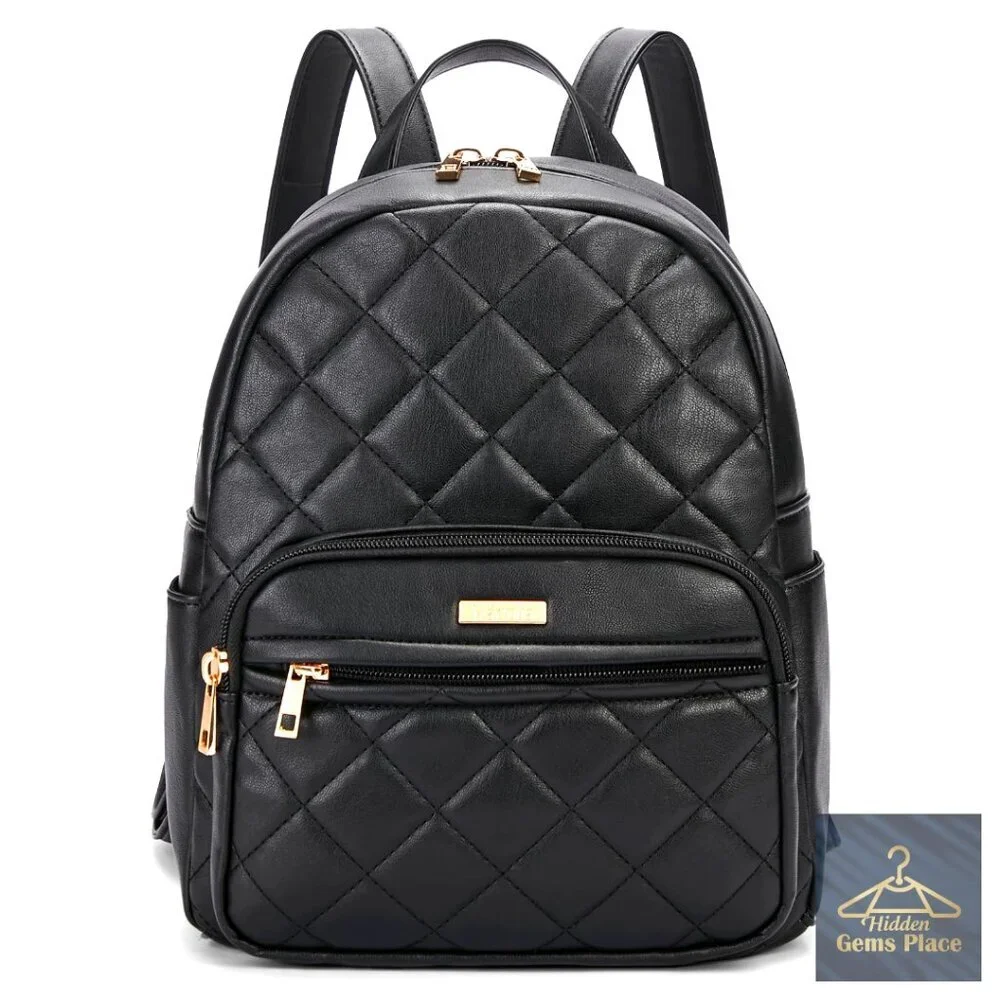 Mini Vegan Leather Backpack with Quilted Design, Adjustable Strap, Multiple